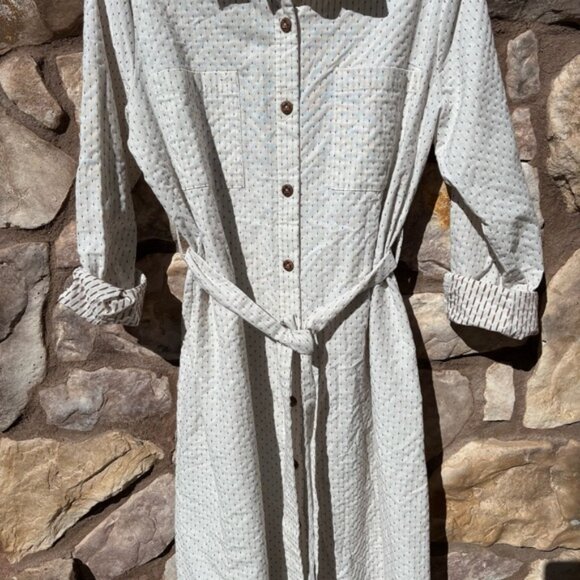 Roolee Embroidered Dress Button Down Collared Long Sleeve Belted Midi Size XL - Picture 4 of 9
